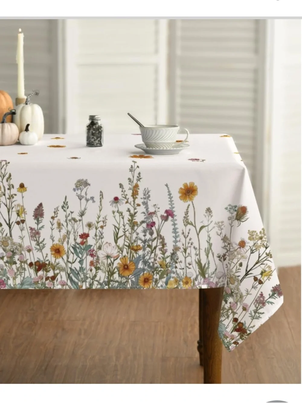 Wildflower Tablecloth 100% Polyester Washable Rectangular 60x84” BEIGE